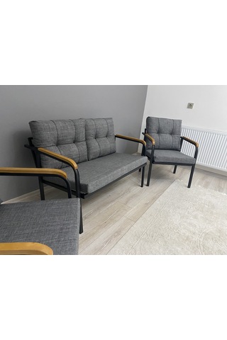 Modern Venüs Balkon, Bahçe, Cafe - Metal Kanepe Koltuk Takımı - 2+1+1 Antrasit Modernsh25 Antrasit