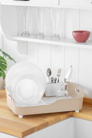 Vienev Lavabo Kenarı Tezgah Üstü Süzgeçli Bulaşıklık Bej