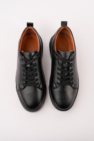 Muggo Leons Hakiki Deri Erkek Kalın Taban Bağcıklı Günlük Casual Sneaker Siyah