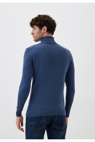 Erkek Tam Balıkçı Boğazlı Triko Mavimelanj Slim Fit Pamuklu Sık Örme Kazak Ncs Jeans 3003-mavimelanj Mavi