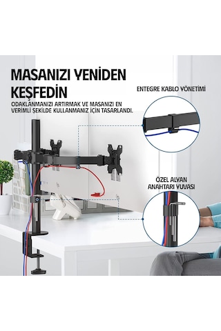 Ergoflex EF52 Steel Design 2-8 kg Çift Kol 13"-27" Asansörlü Monitör Standı
