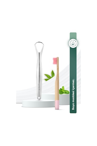 Tbrush Pembe Doğal Bambu Vegan Diş Fırçası - Soft (yumuşak) + Paslanmaz Çelik Dil Temizleyici