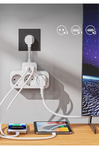 Çoklu Kablolu Priz-priz Çoğaltıcı 1usb-2typec Beyaz