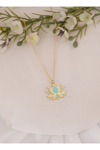 Dkmn Gümüş 925 Ayar Gümüş Mineli Lotus Çiçeği Kolye
