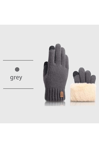 Elmpaly Koyu Gri Kışlık Dokunmatik Eldiven - Erkek & Kadın Sıcak Polar Bisiklet Yürüyüş Koyu Gri