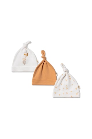 Babycosy Organic Wear Bebek 3'lü Şapka %100 Organic Pamuk - Yenidoğan Serisi - Csy3068 Ekru