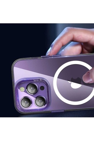 Apple Uyumlu iPhone 14 Pro Max Kılıf M-safe Şarj Özellikli Sert Pc Zore Fuya Kapak Derin Mor