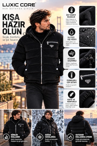 Luxic Core Luxıc Core Erkek Kapüşonlu Şişme Mont İçi Polarlı, Su İtici, Sıcak Tutan Günlük Kışlık Mont Siyah Luxic Core Luxıc Core Erkek Kapüşonlu Şişme Mont İçi Polarlı, Su İtici, Sıcak Tutan Günlük Kışlık Mont Siyah