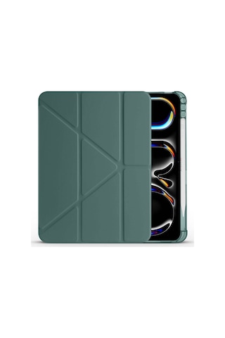 Apple Uyumlu iPad, Pro 11 İnç M5 2025 Kılıf Üçgen Katlanabilir Kalem Şarj Bölmeli Kılıf A2836 A2837 A3006 Kapaklı Kılıf