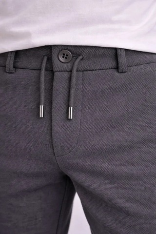 Efnaz Style Erkek Diagonel Mikro Dokulu Duble Paça Cepli Pantolon Bağcıklı Bel, Modern Kesim - Füme