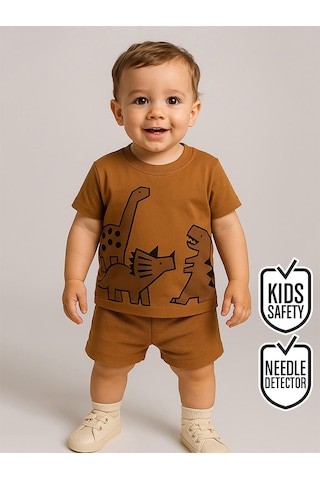 Denokids Dinozor Erkek Bebek T-shirt Kaşkorse Şort Takım Çok Renkli