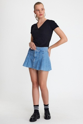 Kadın V Yaka Basic T-shirt Siyah