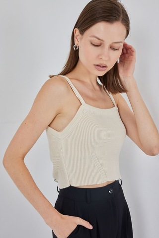 Hiccup Bdart Kare Yaka Ribana Örgü Crop Top Krem Doğal