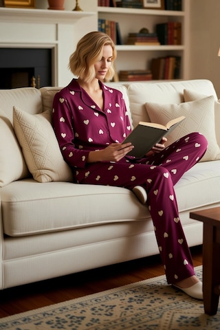Benerly Kadın Gömlek Yaka Standart Kol Regular Kalıp Pijama Takımı Fonksi Koyu Vişne