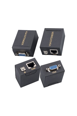 Vga Extender, Cat5e/cat6 Kablo İle, Vga Uzatıcı, Vga Verici + Alıcı, Siyah, 60 M,