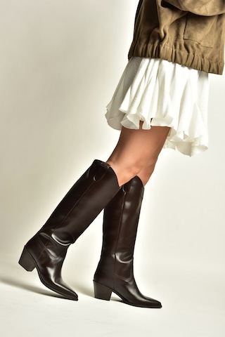 Fox Shoes Z922835109 Kahverengi Kalın Topuklu Kadın Çizme
