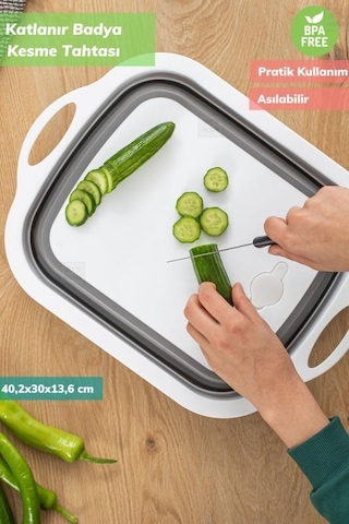 Çok Amaçlı Badya Katlanır Plastik Kesme Tahtası Bpa Free Beyaz Gri