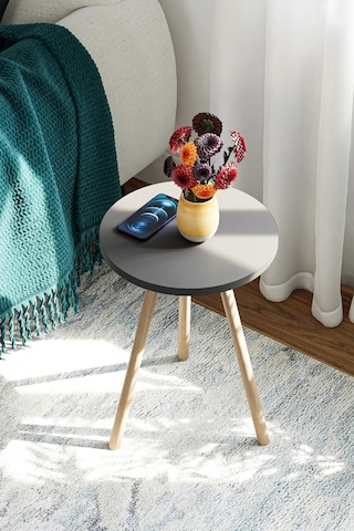 Tekli Yan Sehpa Çiçeklik Saksılık Standı Dekoratif Yan Sehpa Seti Ahşap Ayaklı 33 Cm Çap - Siyah Siyah
