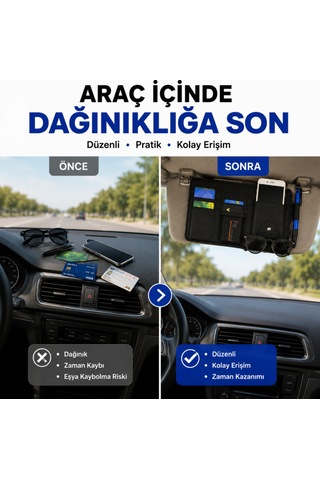 Coofbe Araç İçi Güneşlik Organizer Cüzdan Çok Bölmeli Telefon Gözlük Kart Kalem Tutucu Oto Düzenleyici