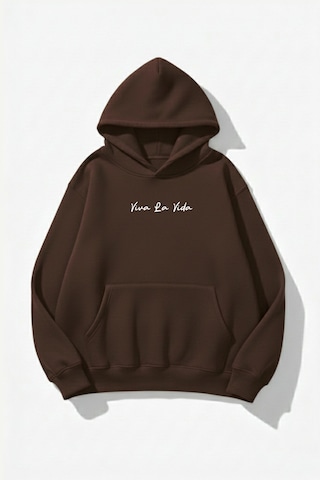 Uyguntarz Unisex Yumuşak Dokulu Frida Kahlo Viva La Vida Baskılı Tasarım Oversize 3 İplik Hoodie Sweatshirt Kahverengi
