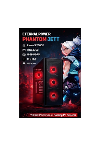 Eternal Power Phantom Jett R5-7500F 16 GB 1 TB M.2 SSD RTX3050 Free Dos Masaüstü Oyuncu Bilgisayarı