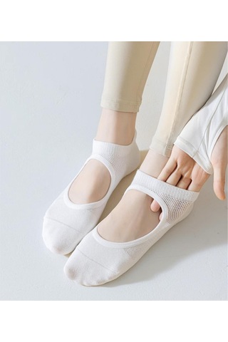 Gajeena Gri Pamuklu Fitness Pilates Çorapları - Silikon Anti Kayma, Ter Emici, İç Mekan Sporu İçin Açık Gri