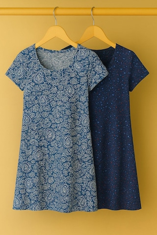 2 Adet Dökümlü Rahat Kalıp Günlük Penye Kumaş Elbise Lacivert-indigo