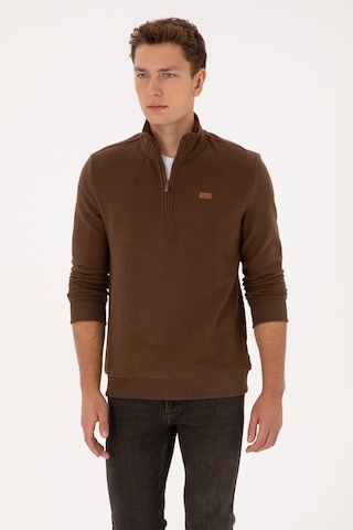 U.S. Polo Assn. Erkek Regular Fit Yarım Fermuarlı Kahverengi Basic Sweatshirt 50313802-VR029