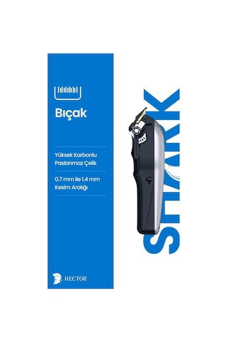 Hector Shark - Profesyonel Saç Ve Sakal Kesim Makinesi - Gri 1 - 2 Saat
