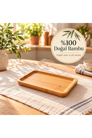 Büro Ev Ofis Hediyesi İçin 18cm Dikdörtgen Bambu Sunum Kahvaltılık Servis Tabağı