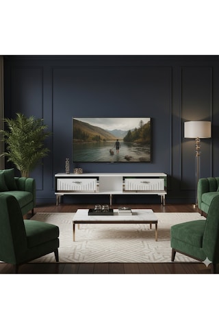 Tsa1503bs - Tunatv150 Tv Stand, Tv Sehpası Beyaz-sılver 150cm Beyaz-sılver