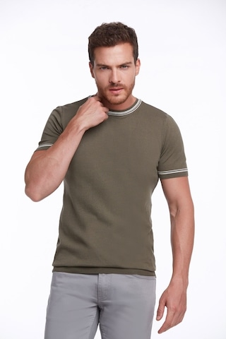 Hatemoğlu Haki Slim Fit Basic Bisiklet Yaka Triko Tişört-Haki