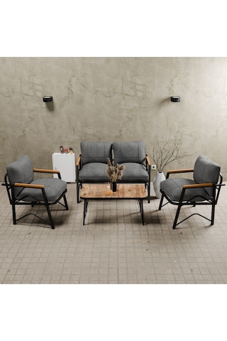 Mb Garden Furnıture Simetri Model, Balkon, Bahçe, Cafe, Metal Koltuk Takımı, Bahçe Takımı , Çay Seti, 2 1 1 Orta Sehpalı Orta Gri