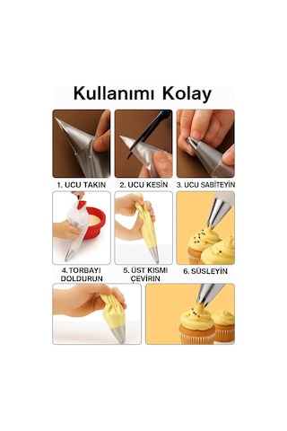 Busstier 50 Adet Tek Kullanımlık Krema Sıkma Torbası - Profesyonel Pasta Ve Tatlı Süsleme İçin Dayanıklı Glaz Diğer