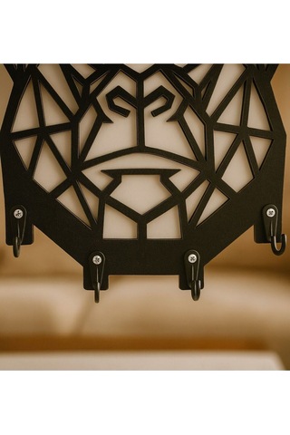 Goril Figürlü Geometrik Duvar Tipi Dekoratif Anahtarlık Askılığı Siyah - Beyaz