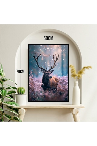 Geyik Doğa Büyük Boy Renkli Solmaz Kaliteli Baskı Çerçeve Görünümlü Mdf Tablo 70x50cm 44