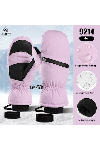 Kalınlaştırılmış Kışlık Su Geçirmez Snowboard Eldivenleri Mor
