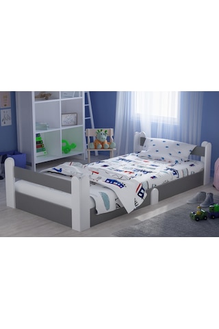 Montessori Karyola Beyaz-Antrasit 90x190 Yatak Uyumlu Oval Kesim Çocuk Yatağı Tlp-301
