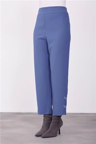 Armine Paçası Nakışlı Pantolon 23k2507 İndigo Mavi