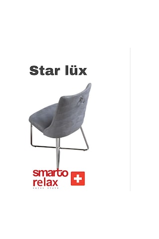 Smarto Relax Star Lüx 2'li Yemek Masası Sandalye Seti - Metal Ayaklı, Gri Kumaş Gri
