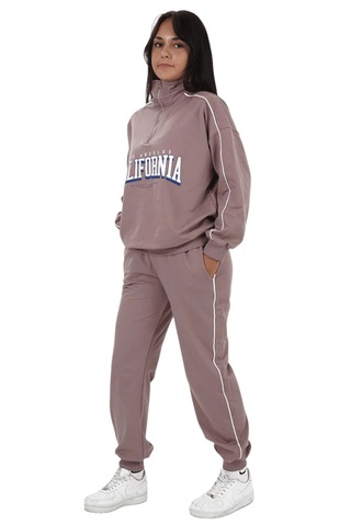 Kız Çocuk California Yazılı Yarım Fermuar Model Pudra Renk Oversize Eşofman Takımı Pudra