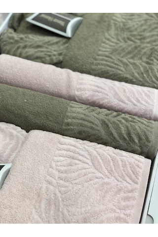 Royam Yanar Home Pamuklu Jakarlı 8 Parça Aile Bornoz Seti Takımı Bej