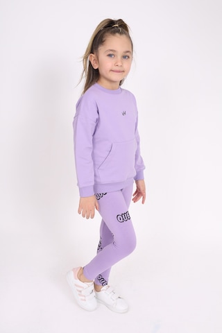 Toontoy Kids Toontoy Kız Çocuk Kanguru Cepli Nakışlı Taytlı Takım Lila