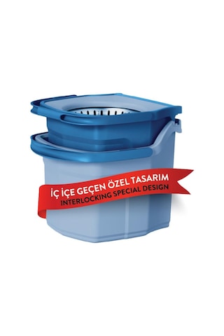 Twin Turbo Pedallı Çelik Mop Set, Temiz Ve Kirli Suyu Ayıran Otomatik Temizlik Seti 1+1 Mop Mavi