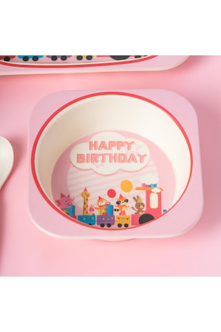 Porsima 233 Figürlü Mama Seti Bebek Mama Tabağı Bambu Mama Seti Pembe