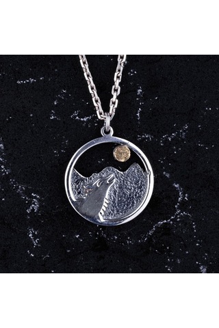 925 Ayar Gümüş Uluyan Kurt Kolye, Dağ Ve Ay Tasarımı, Hayvan Severler İçin Doğa İlhamlı Takı Gümüş