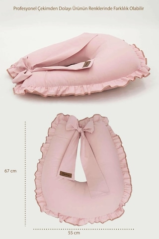 Mordesign Fırfırlı Emzirme Yastığı, Bebek Destek Minderi, Hamile Yastığı, Pamuk Kumaş, Ruffle Seri, Pudra Zg10201