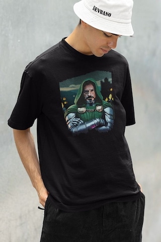 Doom Baskılı Unisex Tişört, Oversize Doctor Doomstay Marvel Karak Siyah