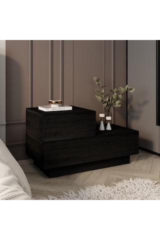 Kayra Kmd002 Led Işıklı Komodin 2 Çekmeceli Modern Tasarım Ahşap Siyah
