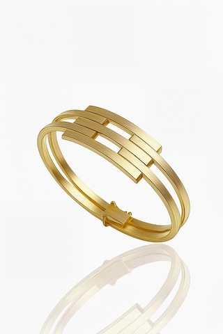 Altın Üç Sıra Kaburga Kelepçe Bilezik